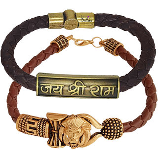                       Sullery Religious Loin Head And Jai Shree Ram Arm Cuff Combo Set Gold And Brown Bracelet                                              
