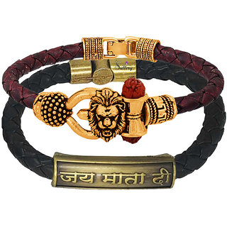                       Sullery Religious Loin Head And Jai Matadi Arm Cuff Combo Set Gold, Brown And Black Bracelet                                              