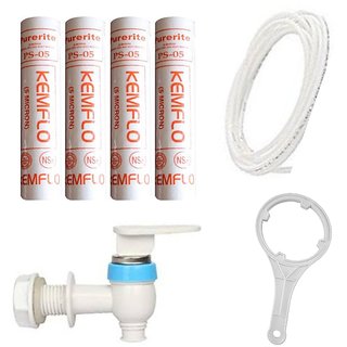 Pack of 4 Pieces 10 Spun Filters Pre-Filter + 3 meter 1/4 Pipe + RO Water Tap + Spanner for 10 Pre-filter Housing