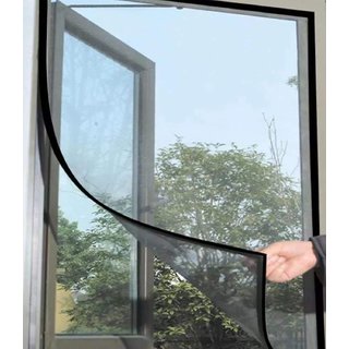                       Classic Mosquito Net Fiberglass for Windows with Self-Adhesive Hook PreStitched , Edge Fabric- Size  4 ft X 4 ft - Black                                              