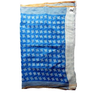                       Urantex Women's Soft Printed Handloom Cotton Linen Blend, Cotton Blend, Poly Silk Saree (Blue, White)                                              