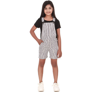 Malachi Girls Striped Cotton Dungree Shorts Jumsuit