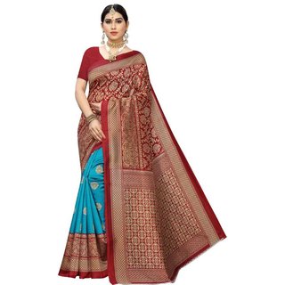                       Sharda Creation Teal And Red Colour Mysore Silk Saree                                              