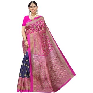                       Sharda Creation Navy Blue  And Pink Colour Mysore Silk Saree                                              