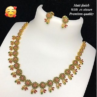                       Matt Finished  CZ Stoned Necklace Set                                              