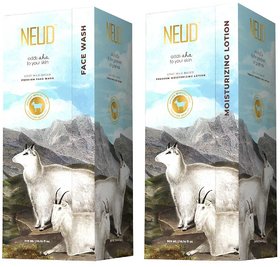 NEUD Goat Milk Premium Face Wash and Moisturizing Lotion for Men and Women - 1 Pack (300ml Each)