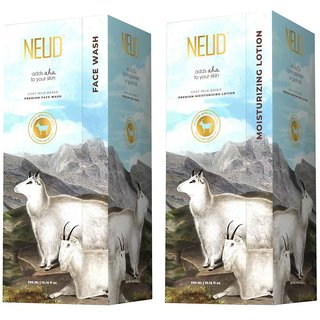 NEUD Goat Milk Premium Face Wash  Moisturizing Lotion for Men  Women - 300ml Each