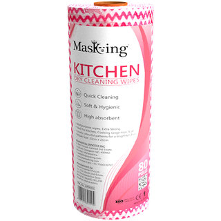 Masking Non-woven Reusable  Washable Multipurpose Kitchen Dry Cleaning Wipes- 23cm x 21cm x 80 Pulls (Pink)