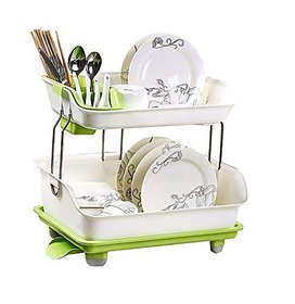 2 Layer Plastic kitchen Dish Rack for Crockery Cutlery Vegetable and Fruit Drainer Basket DIsh Holder Stand Sink Organiz