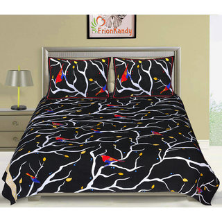 FrionKandy Cotton 140 TC Double Bed Sheet with 2 Pillow Covers (Black)