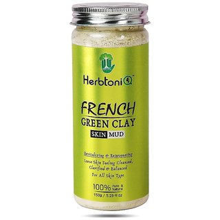 HerbtoniQ Organic French Green Clay Skin Mud For Revitalizing And Rejuvenating Face Pack (150g)