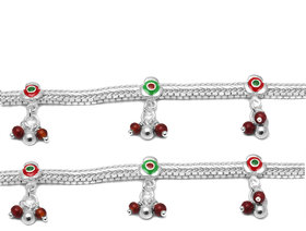 Flowers & Beads Silver Anklets-ANK052