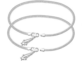 Elegant Plain Silver Anklets With Charms-ANK075