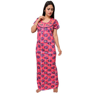 Buy RILO Women's Printed Hosiery Cotton Nightgown/Nighty/Maxi (Pink, Size -  Large) Online @ ₹390 from ShopClues