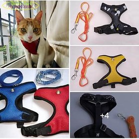 Cat Vest Body Harness Escape Proof 2 pcs Any Color with Nylon Lease SizeM (Cat Neck 32-33 cm Neck circumferces)