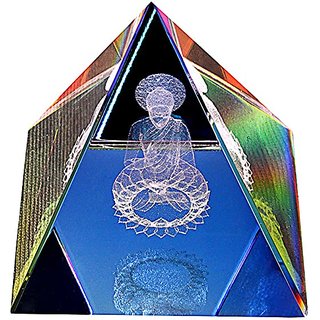                       Gola International Crystal Pyramid with Buddha Sitting in Meditative Posture for Positive Energy, Good Luck and Enhancer                                              