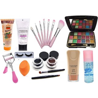                       Swipa make-up (18 eyeshadow,Scrub,primer,7 pcs brush, black- brown eyeliner gel,eyelashes,curler, puff,found)SDL210075                                              
