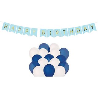                       GORSPL BLUE HAPPY BIRTHDAY BANNER w/ BLUE AND WHITE BALLOON COMBO SET OF 63 PCS                                              