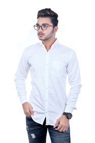 ALMORA White Regular Fit Solid Casual Shirt for Men