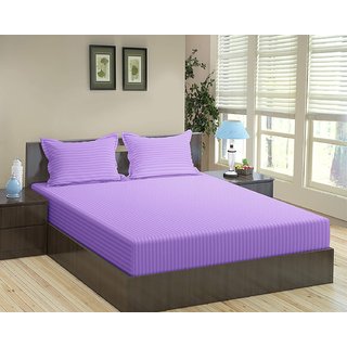                       ABC King Size 240TC Satin Striped Cotton Bedsheet for Bed with 2 Pillow Covers Purple Color (260x275 cm)                                              