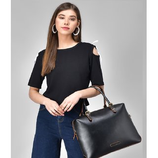                       Raabta Black Cold Shoulder With Knots                                              