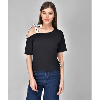                       Raabta Black Single Shoulder  Waist Knot Top                                              