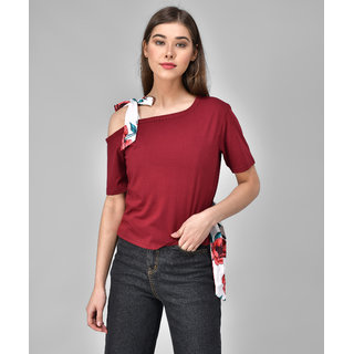                       Raabta Maroon Single Shoulder  Waist Knot Top                                              