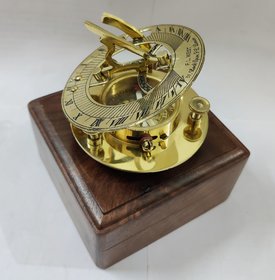 Brass Sundial compass With wooden Box collectible nautical gift