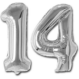 Solid 14 NUMBER LETTER FOIL BALLOONS SILVER COLOUR Letter Balloon Silver Pack of 2