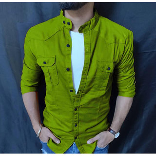 Singularity Double Pocket Regular Fit Shirt for Men (Olive Green)