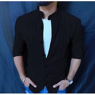 Gladiator Products Black Singularity Double Pocket Regular Fit Shirt For Men