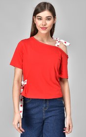 Raabta Red Single Shoulder  Waist Knot Top