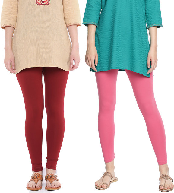 Buy Dollar Missy Wine & Peach Cotton Leggings - Pack of 2 for Women's  Online @ Tata CLiQ