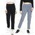 Dollar Missy Women Pack of 2 Straight Fit Solid Cigarette Trousers- Steel Grey and Black