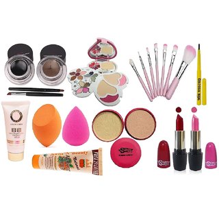                       Swipa exclusive set -A3957kit,eyelinergel,7brush,colosalkajal,found-1680,2 puff,2in1 compact,pinkred lipstick-SDL210091                                              