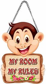 Wooden My Room My Rules Name Plate For home decorations