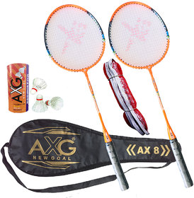 AXG NEW GOAL Irrevocable Badminton Set Of 2, 3 Feather Shuttles, Net  Cover Badminton Kit