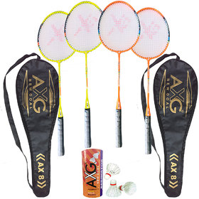 AXG NEW GOAL Interminable Badminton Rackets Set Of 4 With 3 Feather Shuttles Badminton Kit