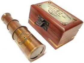 Antique Brass Mini Telescope With Wooden Box Collectible Gift