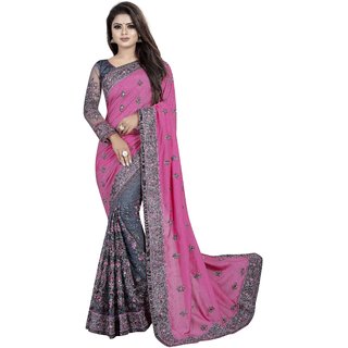 Meia  Women's Pink With Blouse Embroidered Saree