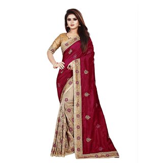 Meia  Women's Maroon With Blouse Embroidered Saree