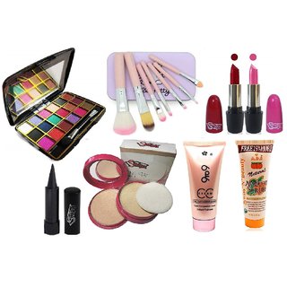                       Swipa exclusive beauty combo-18 eyeshadow,7pcs brush, pink-red lipsticks,kajal,2in1 compact,cc cream,scrub-SDL210095                                              