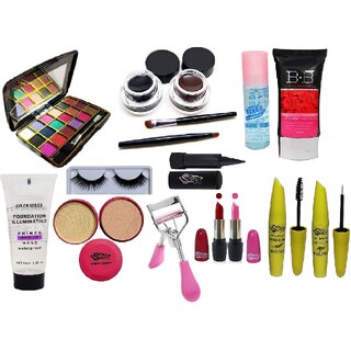                       Swipa eye  face makeup combo-SDL210037-18colour eyeshadow, BB rose cream ,eye leshes, eye curler, black  brown gel eye                                              