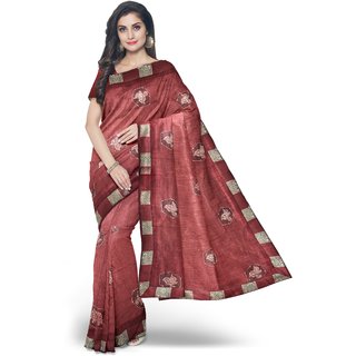                       Subhash Synthetic Printed Saree with Blouse For Girls and Women, Colour- Maroon                                              