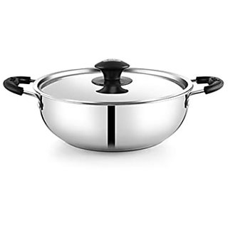 pnb kitchenmate RomanoCrok29.5 Kadhai 26 cm with Lid (Stainless Steel, Non-stick, Induction Bottom)