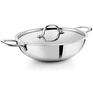 PNB Kitchenmate Kadhai 26 cm with Lid (Stainless Steel, Aluminium, Non-stick, Induction Bottom)