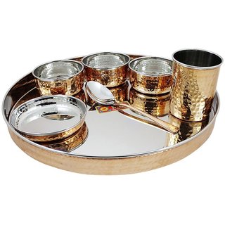 Indian Style Tableware Copper Steel  Dinner Thali, Set Of 7 Piece