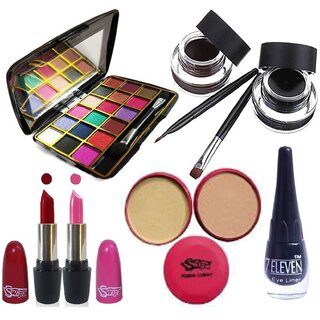                       Swipa Eye makeup Combo (18eyeshadow,blackbrown eyeliner gel,pinkred lipstick, 2in1compact, eyeliner)SDL210102                                              