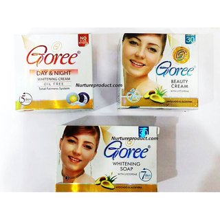 Goree Whitening Beauty Cream + Goree Day and Night Cream + Goree Soap (1+1+1)
