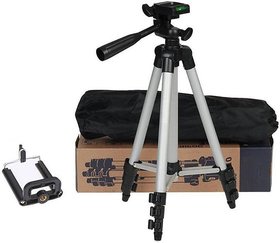 SATLOK 3110 Portable Foldable Camera Tripod with 3D Head Quick Release Plate Fully Flexible Mobile Clip Holder